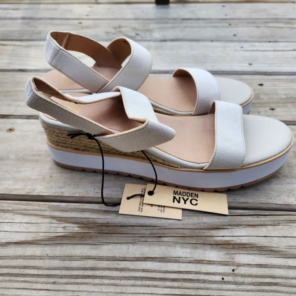 NWOT Madden NYC Women’s Talla Natural Wedge Strappy Sandals, Size 11
